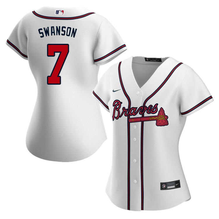 Nike Women #7 Dansby Swanson Atlanta Braves Baseball Jerseys Sale-White